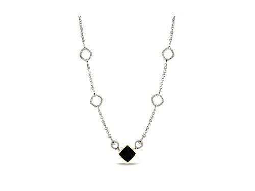 Judith Ripka Couture Eternity Black Onyx Rhodium Over Sterling Silver and 18K Gold Station Necklace - Size 18