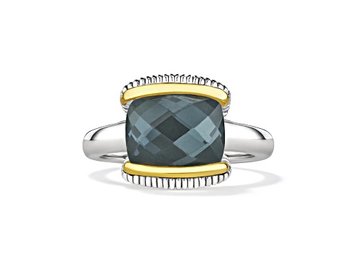Judith Ripka Couture Eternity Blue Quartz Doublet Rhodium Over Sterling Silver and 18K Gold Ring - Size 6