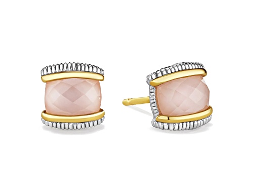 Judith Ripka Couture Eternity Rose Quartz over Pink Mother-of-Pearl Doublet 925 & 18K Gold Earrings