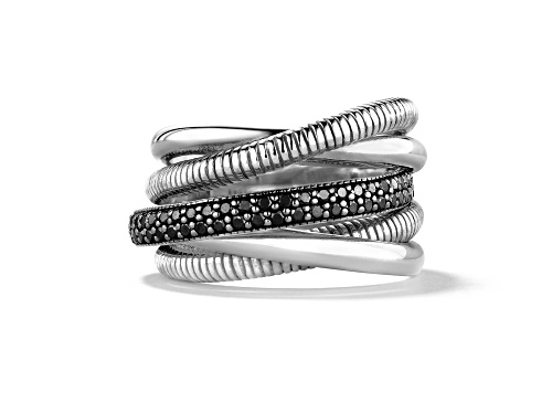 Judith Ripka Couture Eternity Black Spinel Rhodium Over Sterling Silver Five Band Highway Ring - Size 6