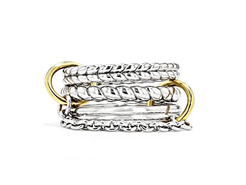 Judith Ripka Couture Vienna Rhodium Over Sterling Silver and 18k Gold Stack Ring - Size 6