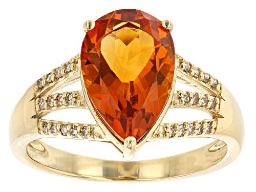 2.25ct Pear Shaped Madeira Citrine With .10ctw Round Champagne Diamond 10K Yellow Gold Ring - Size 7