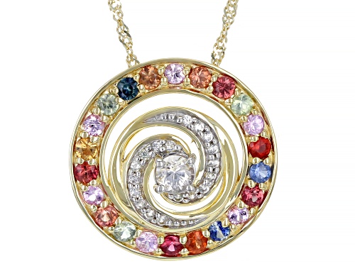 Photo of 0.81 Round Multi-Color Sapphire With 0.28ctw White Sapphire 10K Yellow Gold Pendant With Chain