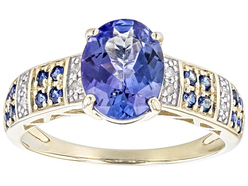 Photo of 1.27ct Tanzanite With 0.22ctw Blue Sapphire And  0.04ctw White Diamond Accent 10K Yellow Gold Ring - Size 8