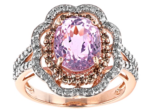 Photo of 3.43ct Oval Kunzite With 0.56ctw Round White And Champagne Diamond 10K Rose Gold Ring - Size 8
