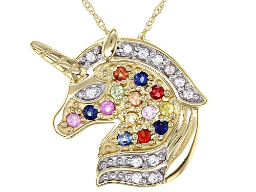 Photo of 0.19ctw Multi-Color Sapphire With 0.09ctw White Sapphire 10k Yellow Gold Unicorn Pendant With Chain