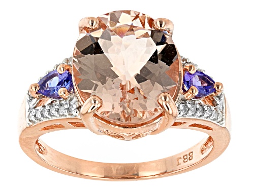 Photo of 3.71ctw Oval Cor-De-Rosa Morganite™, Pear Shape Tanzanite & Round Diamond Accent 10k Rose Gold Ring - Size 7