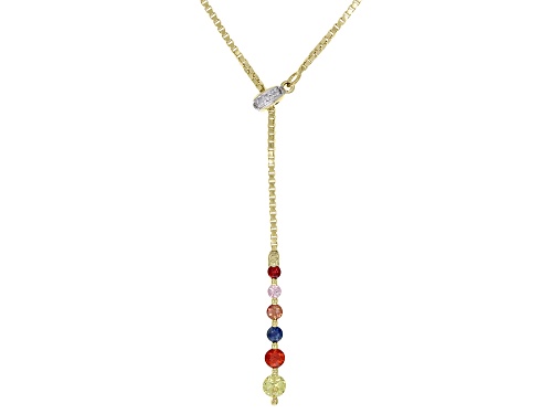 Photo of 0.46ctw Round Multi-Color Sapphire with 0.01ctw White Diamond Accent 10K Yellow Gold Necklace - Size 21