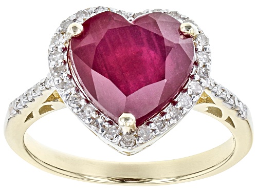 Photo of 4.51ct Mahaleo Ruby(R) With 0.24ctw Round White Diamond 10k Yellow Gold Heart Ring - Size 6
