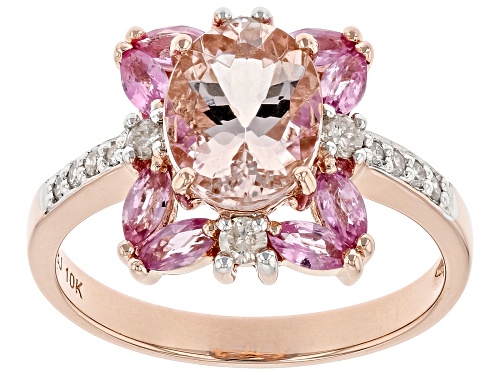 Photo of 1.45ct Cor-De-Rosa Morganite(TM), 0.68ctw Sapphire With 0.20ctw Diamond 10K Rose Gold Ring - Size 8