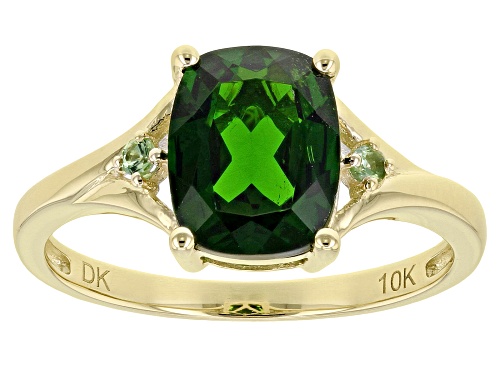 1.83ctw Green Cushion Chrome Diopside With 0.03ctw Green Round Tsavorite 10K Yellow Gold Ring - Size 9
