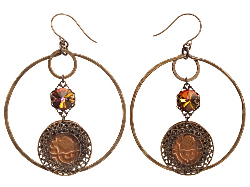 Vintaj ® Signature Series By Mackie Mullane "Radiant Fire" Earrings With Crystals Fishhook Earrings