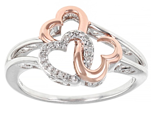 Open Hearts by Jane Seymour® White Diamond Accent Rhodium And 14k Rose Gold Over Silver Ring - Size 6