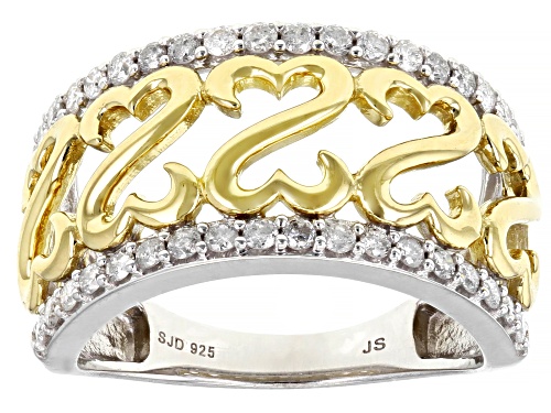 Photo of Open Hearts by Jane Seymour® .55ctw  White Diamond Rhodium And 14k Yellow Gold Over Silver Ring - Size 8