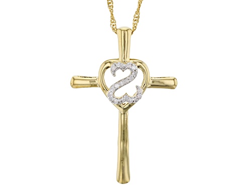 Open Hearts by Jane Seymour® Round White Diamond 14k Yellow Gold Over Sterling Silver Cross Pendant