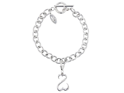 Photo of Open Hearts by Jane Seymour® Rhodium Over Sterling Silver Charm Bracelet With Open Hearts Charm - Size 7.5