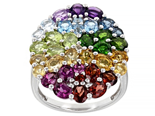 5.01ctw Multi-Gemstone Rhodium Over Sterling Silver Ring - Size 6