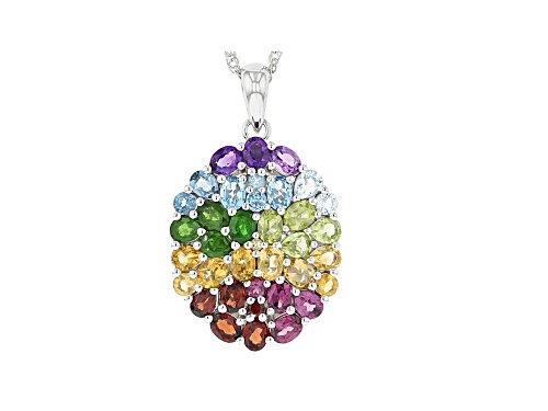 Photo of 4.97ctw Multi-Gemstone Rhodium Over Sterling Silver Pendant With Chain