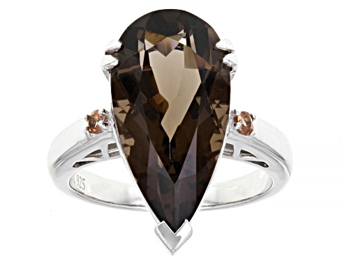 Photo of 7.65ct Pear Shape Smoky Quartz With .08ctw Andalusite Rhodium Over Sterling Silver Ring - Size 7