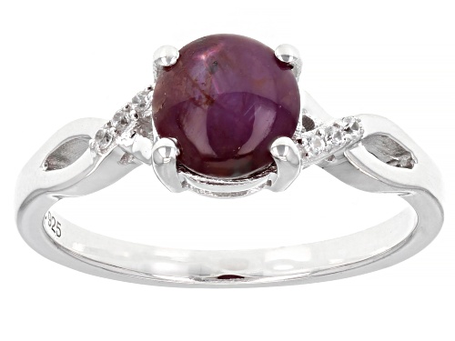 2.70ct Indian Star Ruby With 0.01ctw White Zircon Rhodium Over Sterling Silver Ring - Size 8