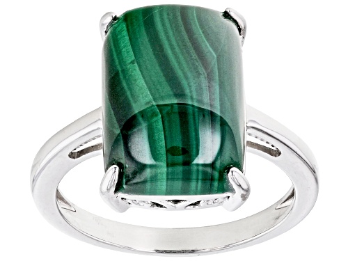 14x10mm Rectangular Cushion Malachite Rhodium Over Sterling Silver Solitaire Ring - Size 10