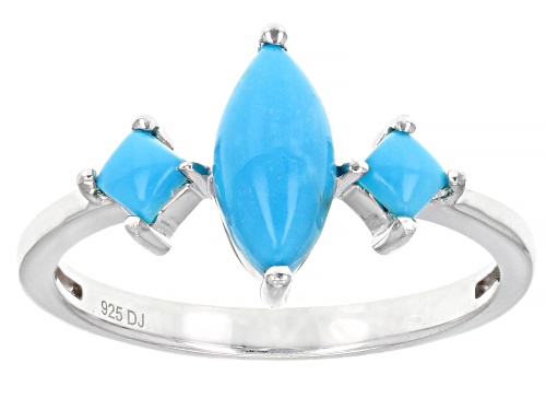 10x5mm Marquise & 3mm Square Sleeping Beauty Turquoise Rhodium Over Sterling Silver Ring - Size 8