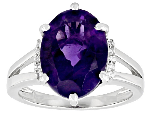 3.96ct Oval African Amethyst With .07ctw Round White Zircon Rhodium Over Sterling Silver Ring - Size 8