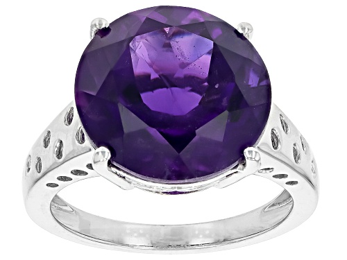 7.98ct Round African Amethyst Rhodium Over Sterling Silver Ring - Size 7