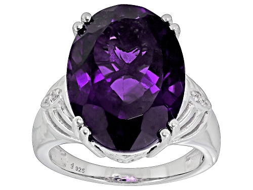 9.20ct Oval African Amethyst With .02ctw Round White Zircon Rhodium Over Sterling Silver Ring - Size 6