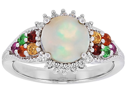 1.02ct Ethiopian Opal and 0.61ctw Multi-Stone Rhodium Over Sterling Silver Ring - Size 8
