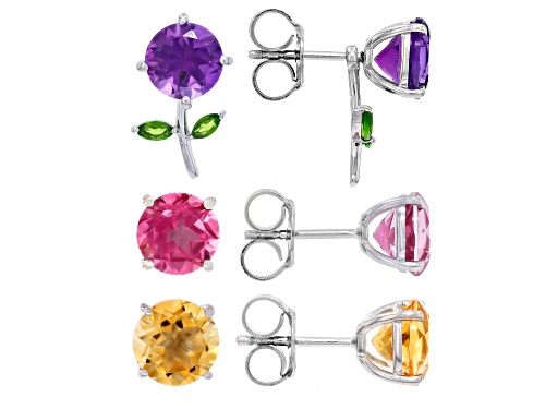 10.69ctw Multi-Stone Rhodium Over Sterling Silver Earring Set of 3