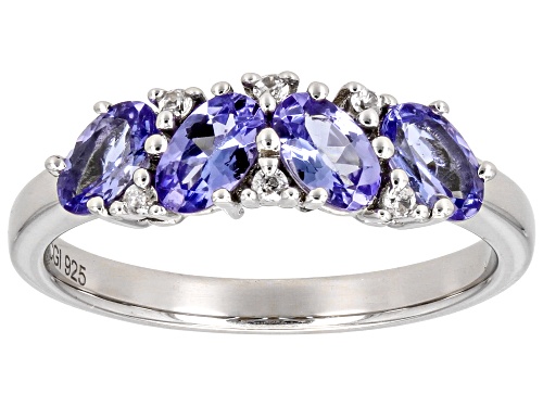 .74ctw Oval Tanzanite With .05ctw Round White Zircon Rhodium Over Sterling Silver Ring - Size 8