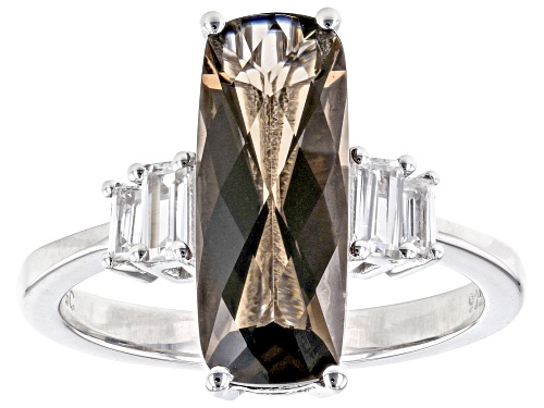 2.70ct Smoky Quartz With .63ctw White Zircon Rhodium Over Sterling Silver Ring - Size 7