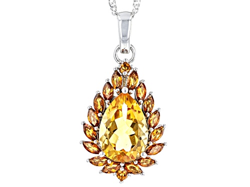 2.55ct Pear Shape Citrine With 1.14ctw Madeira Citrine Rhodium Over Sterling Silver Pendant/Chain