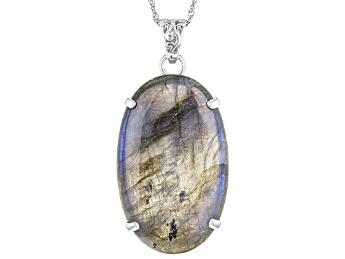 40x25mm Oval Labradorite Rhodium Over Sterling Silver Pendant With Chain