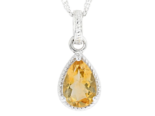 1.53ct Pear Shape Citrine Rhodium Over Sterling Silver Pendant With Chain