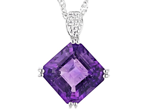 4.27ct Square Octagonal African Amethyst Rhodium Over Sterling Silver Pendant With Chain