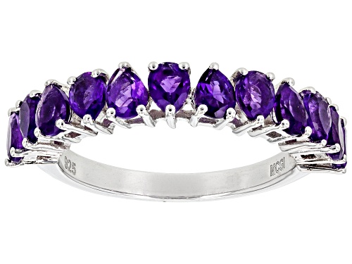 1.32ctw Pear Shape African Amethyst Rhodium Over Sterling Silver Band Ring - Size 6