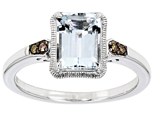 1.10ct Aquamarine With .02ctw Champagne Diamond Accent Rhodium Over Sterling Silver Ring - Size 6