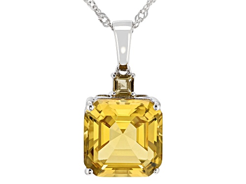 6.71ctw Square Octagonal Asscher cut & Square Champagne Quartz Rhodium Over Silver Pendant Chain