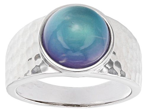 10x10mm Round Blue Aurora Moonstone Rhodium Over Sterling Silver Ring - Size 6