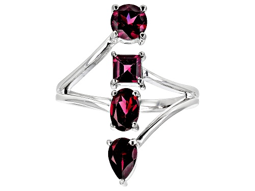 1.93ctw Mixed Shape Raspberry Rhodolite Rhodium Over Sterling Silver Ring - Size 6