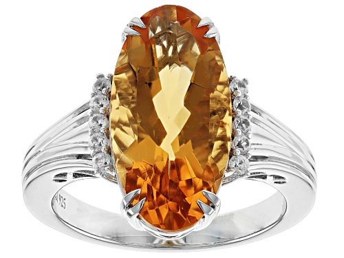 5.93ctw Citrine with White Zircon Rhodium Over Sterling Silver Ring - Size 6