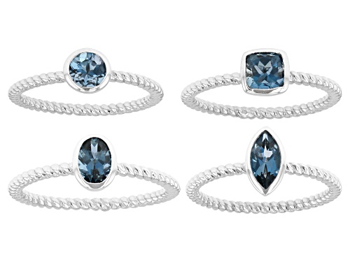 1.96ctw Mixed Shape London Blue Topaz Rhodium Over Sterling Silver Ring Set of 4 - Size 8