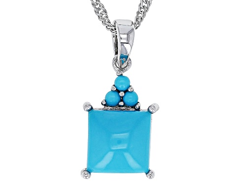 8mm & 2mm Sleeping Beauty Turquoise Rhodium Over Sterling Silver Pendant With Chain