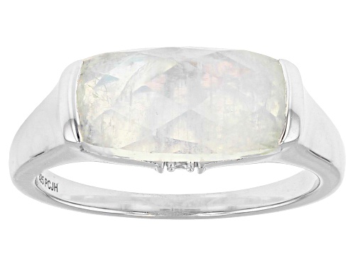 13x7mm Rainbow Moonstone With .01ctw White Zircon Rhodium Over Sterling Silver Ring - Size 7