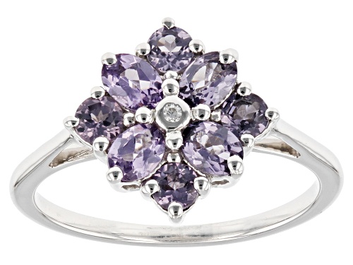 1.02ctw Mixed Shape Purple Spinel With 0.01ctw White Zircon Rhodium Over Sterling Silver Ring - Size 7