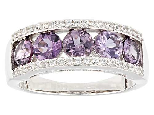 Photo of 1.53ctw Round Purple Spinel With 0.32ctw White Zircon Rhodium Over Silver Band Ring - Size 9