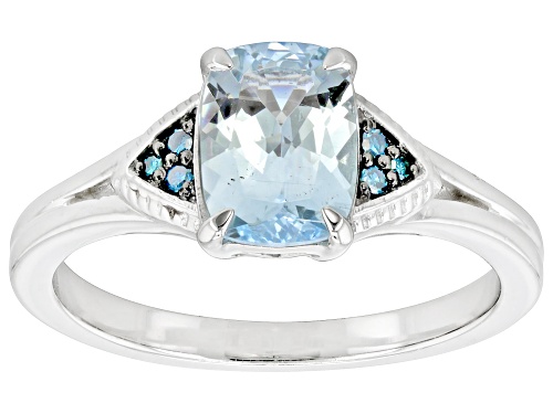 1.00ct Aquamarine With .03ctw Blue Diamond Accent Rhodium Over Sterling Silver Ring - Size 8