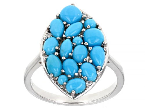 Mixed Shape Sleeping Beauty Turquoise With .03ctw White Zircon Rhodium Over Silver Cluster Ring - Size 9